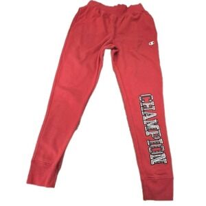 Champion Reverse Weave Red Sweatpants Joggers Unisex Size M Embroidered‎ Logo